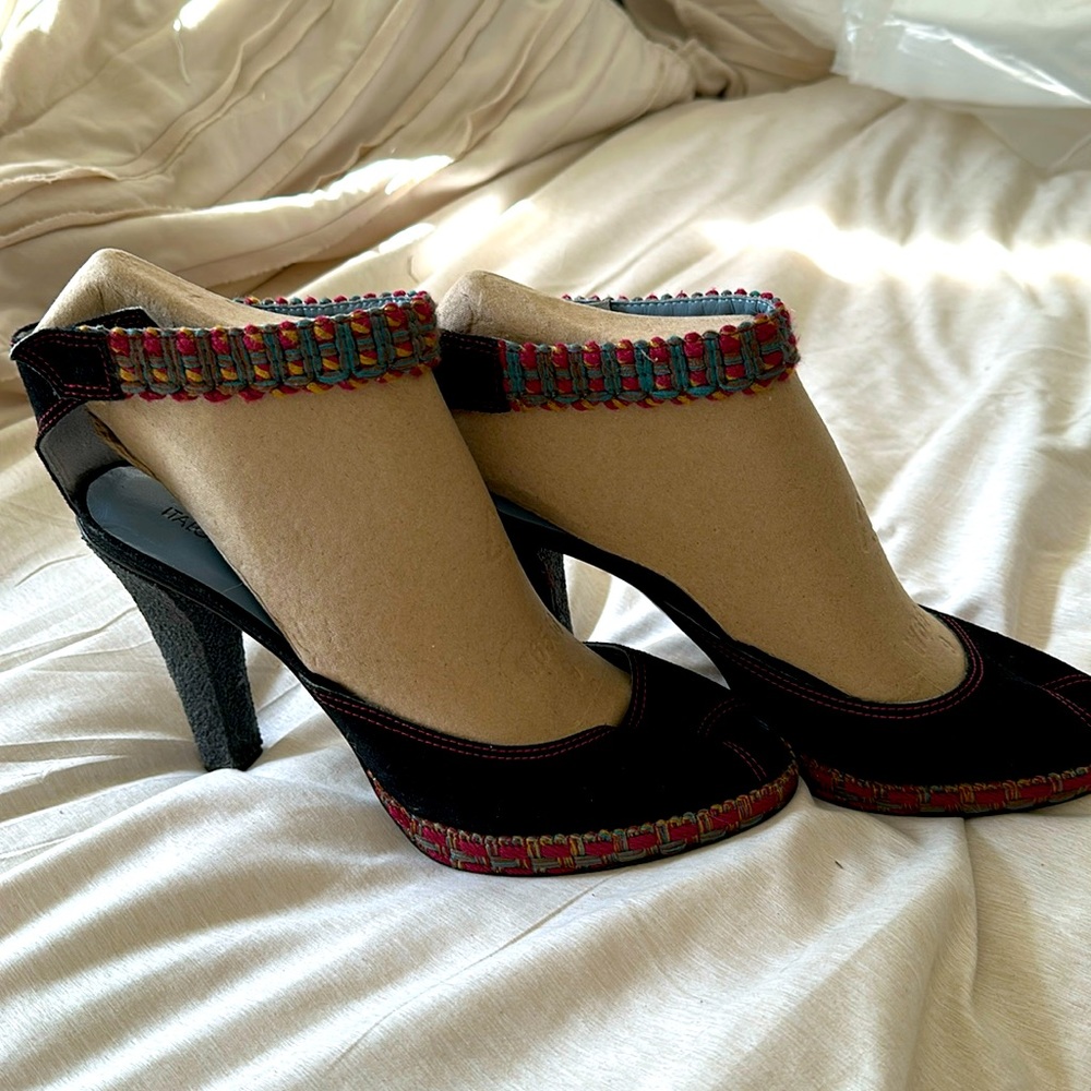 Italo Balestri Suede/Fabric Mixed Sandals, Italian Sz 40, NWOB